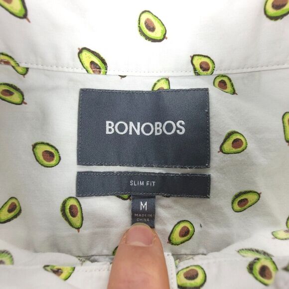 BONOBOS Avocado Novelty Print Slim Fit Casual Short Sleeve Button Down Shirt Y2k - Picture 2 of 8